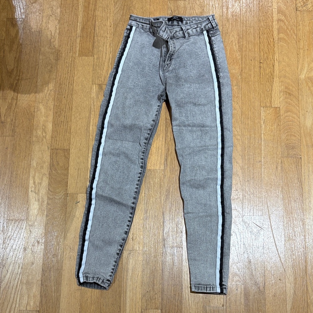 Bershka Grey Skinny Jeans with Black and White Side Stripes